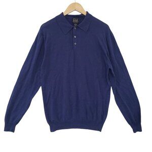 Jos A Bank Mens Silk Long Sleeve Polo Sweater Navy Blue Size L Office‎ Career